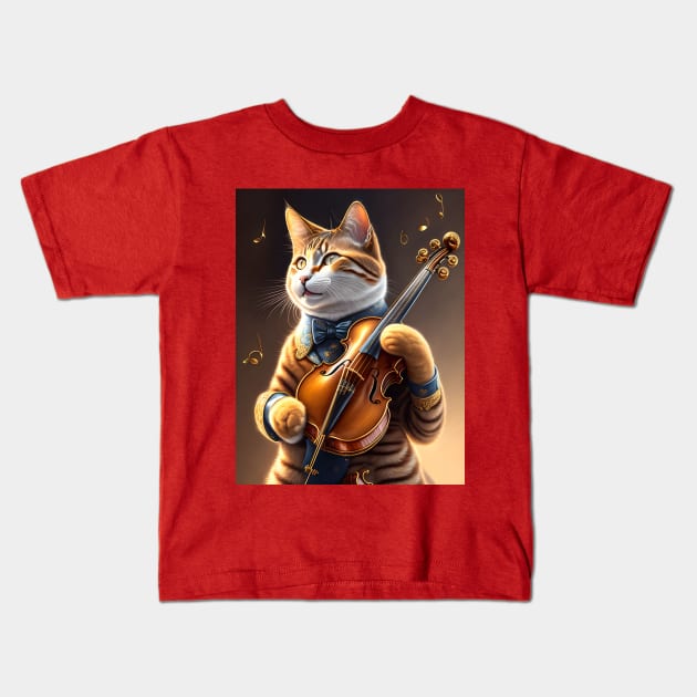 Mr. cat plays the violin Kids T-Shirt by MarionsArt